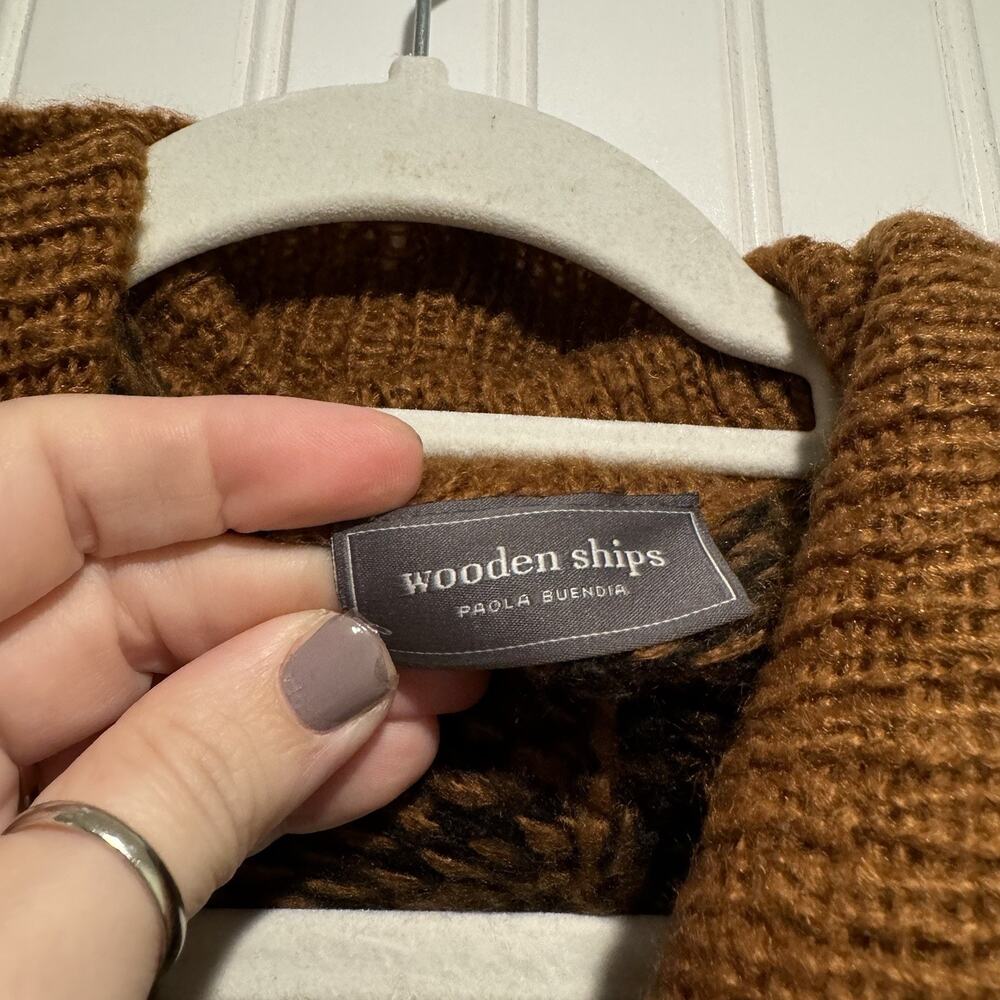 Anthropologie Wooden Ships Mohair Wool Poncho Sweater Black Brown Size Medium - Picture 4 of 7